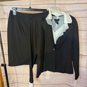 WORN ONCE grey 3-piece skirt suit with white ruffled removable undershirt